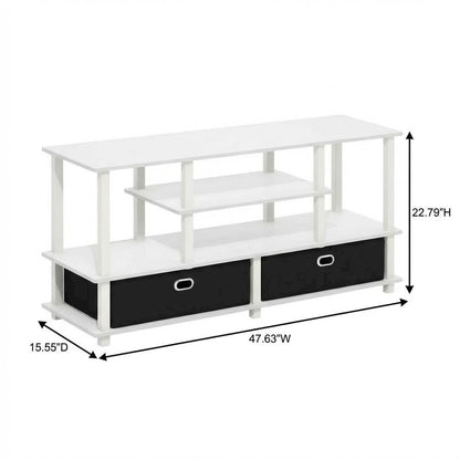 White Large TV Stand, 55-Inch Screens, Storage Bin, Solid Wood construction