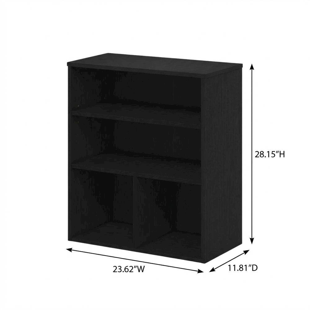 Black 3-Tier Display Bookcase with Wooden Shelves for Living Room or Office