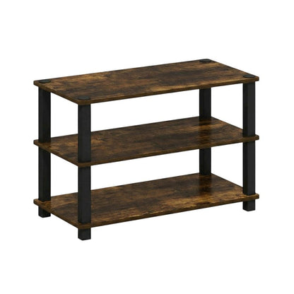 Brown 3-Tier Shoe Rack, Amber Composite Wood, PVC Tubes, Tool-Free
