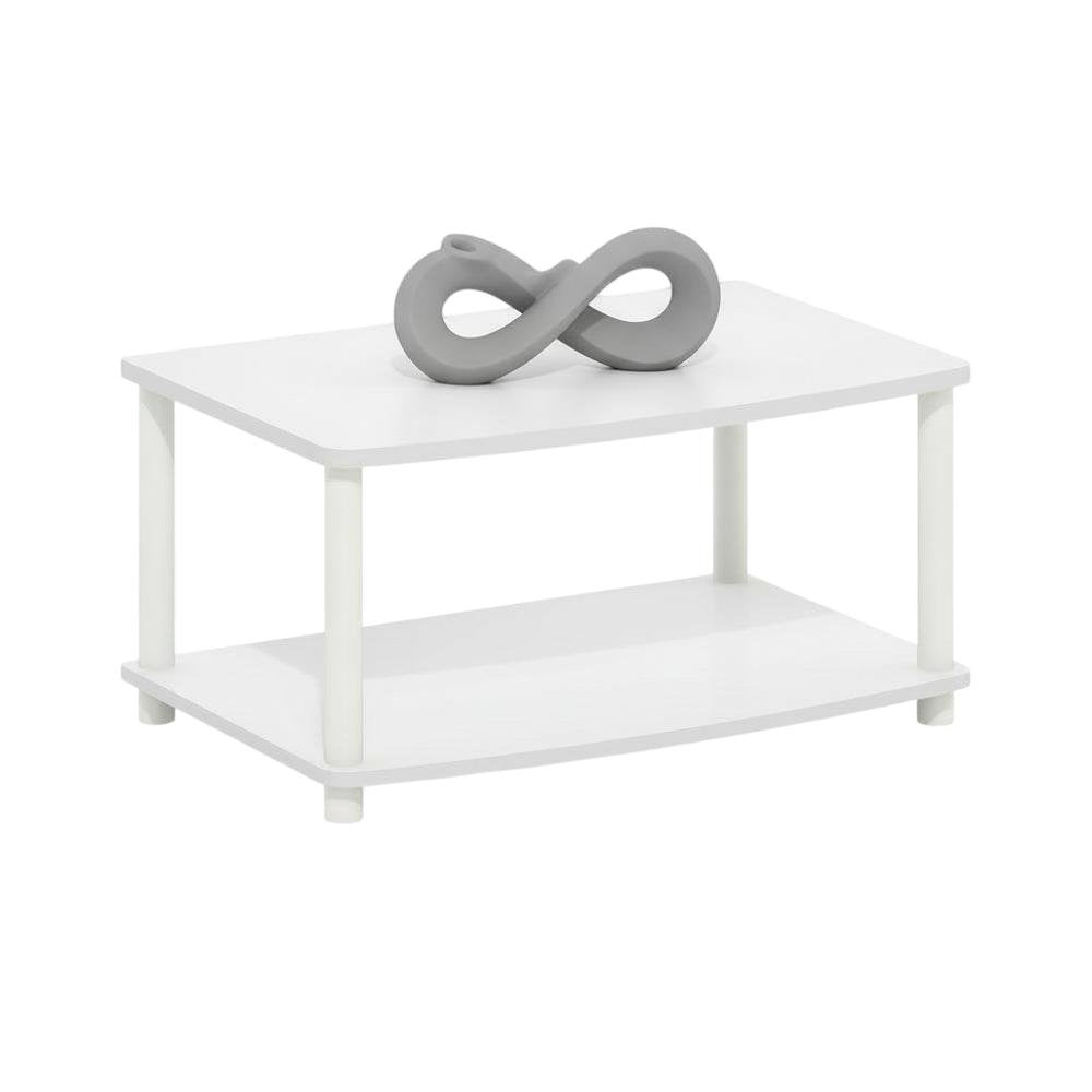 White 2-Tier Elevated TV Stand with Rubberwood Solids and Walnut Veneers