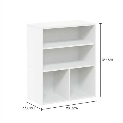 White 3-Tier Display Bookcase with Wooden Shelves for Modern Home Storage
