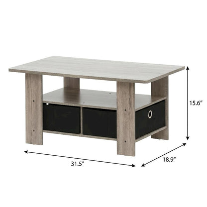 Coffee Table French Oak Grey Black with Bin Drawer and Sturdy Design