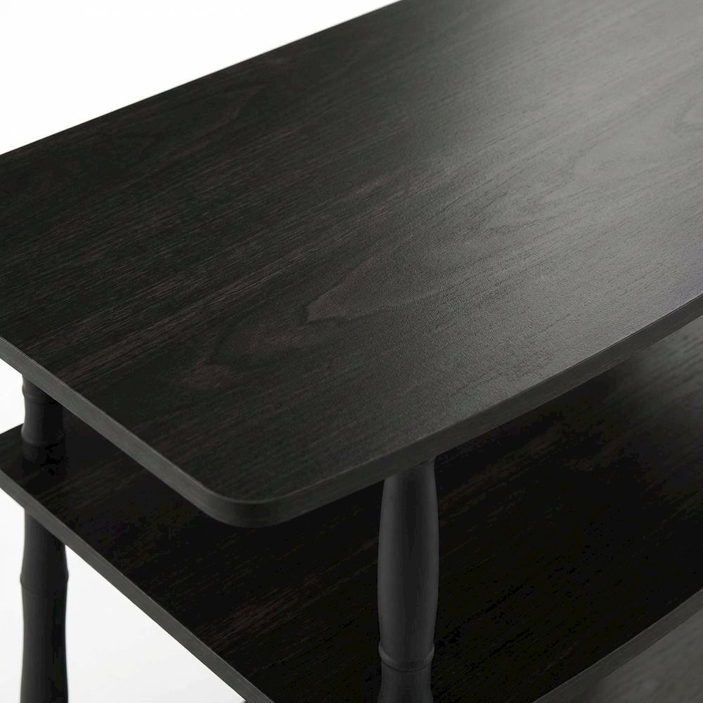 Espresso and Black Wood TV Stand with 3-Tier Open Shelves and Modern Design