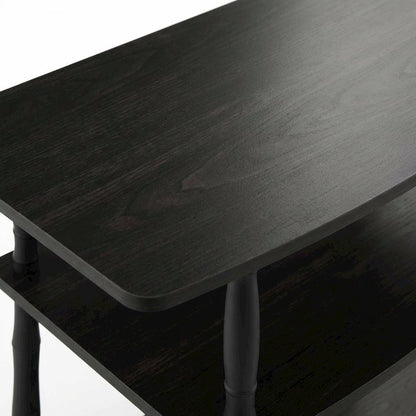 Espresso and Black Wood TV Stand with 3-Tier Open Shelves and Modern Design