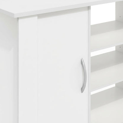 White TV Stand with Wood Finish and Storage Shelves