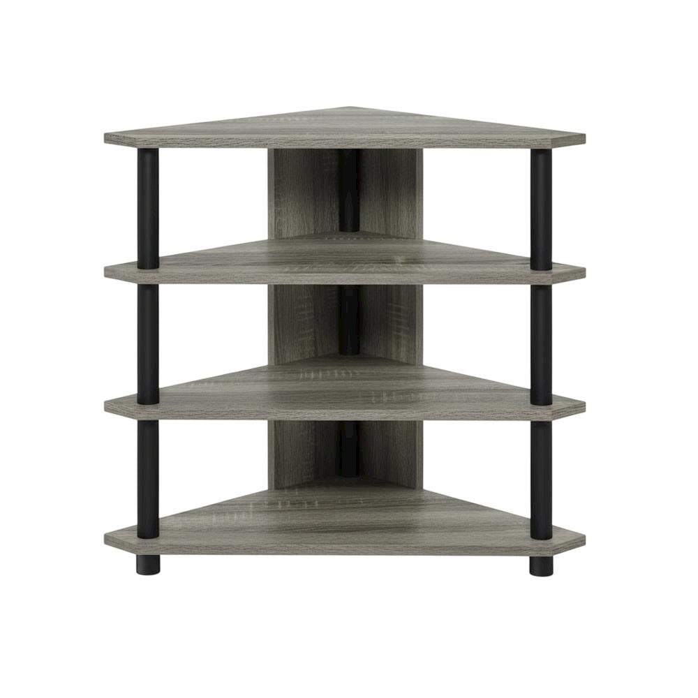 Wooden TV stand, French Oak Grey, Black finish, 4-Tier Storage, Living Room