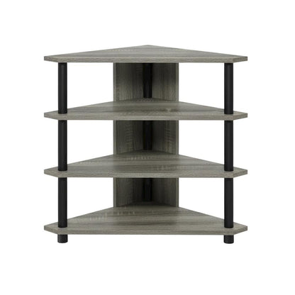 Wooden TV stand, French Oak Grey, Black finish, 4-Tier Storage, Living Room