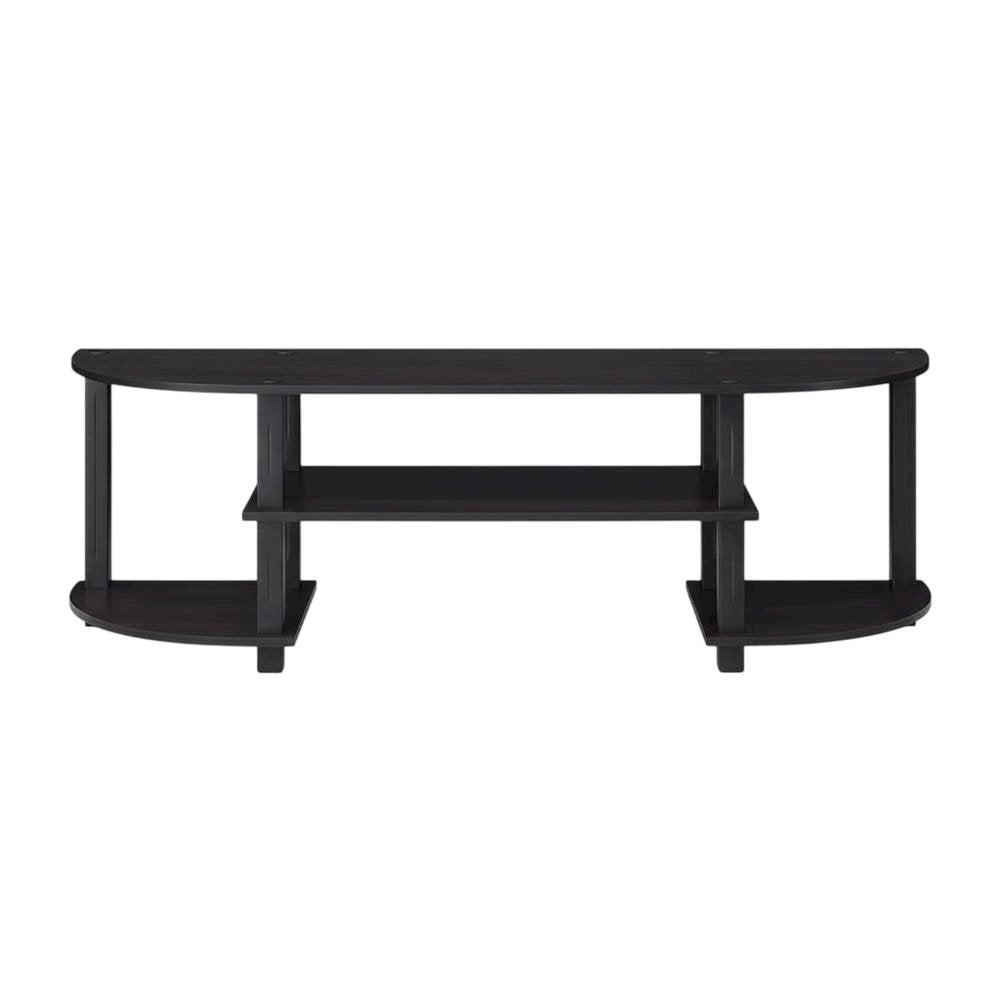 Dark Walnut TV Stand with Wide Shelving and Composite Wood Finish