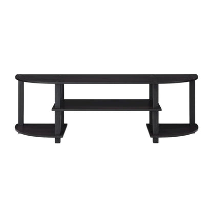Dark Walnut TV Stand with Wide Shelving and Composite Wood Finish
