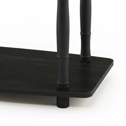 Espresso and Black Wood TV Stand with 3-Tier Open Shelves and Modern Design