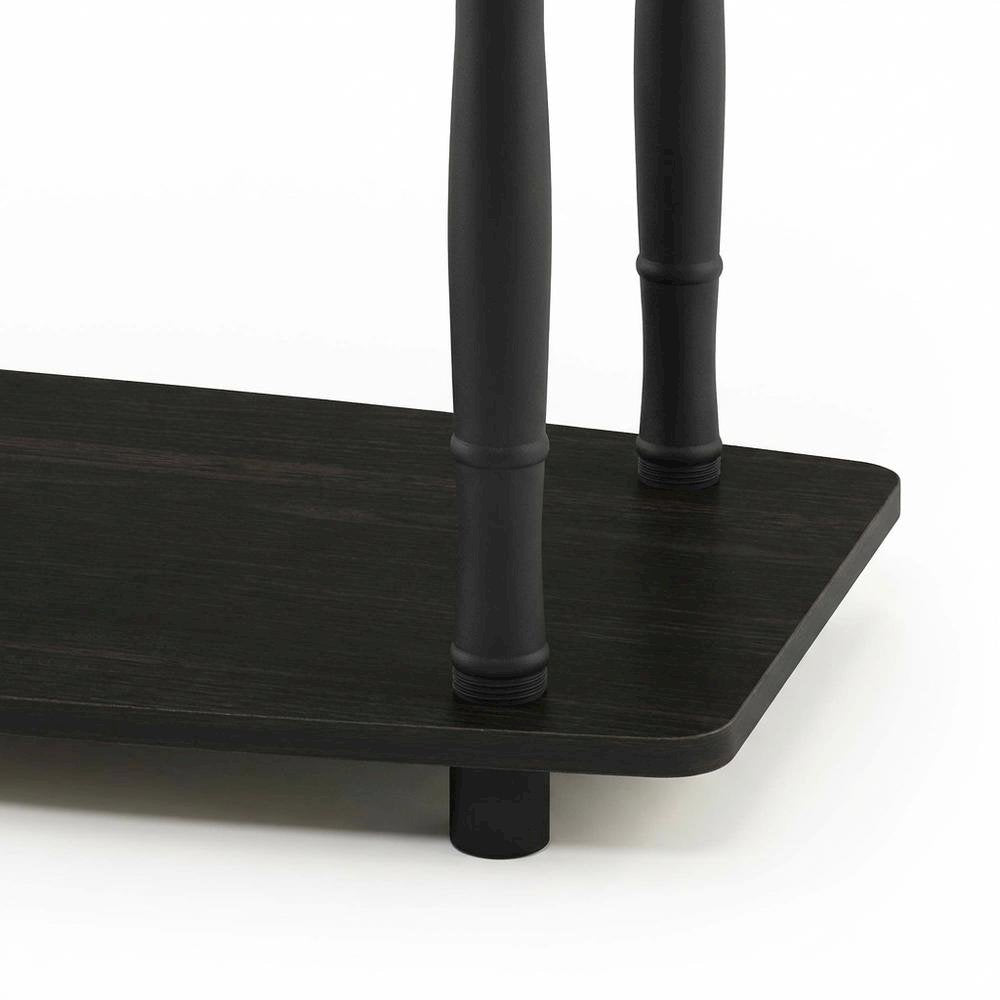 Espresso and Black Wood TV Stand with 3-Tier Open Shelves and Modern Design