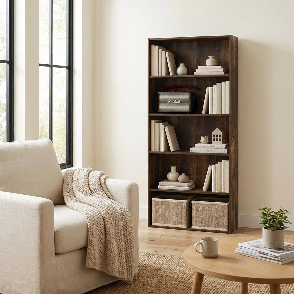 Wooden bookcase with clean design and sturdy construction