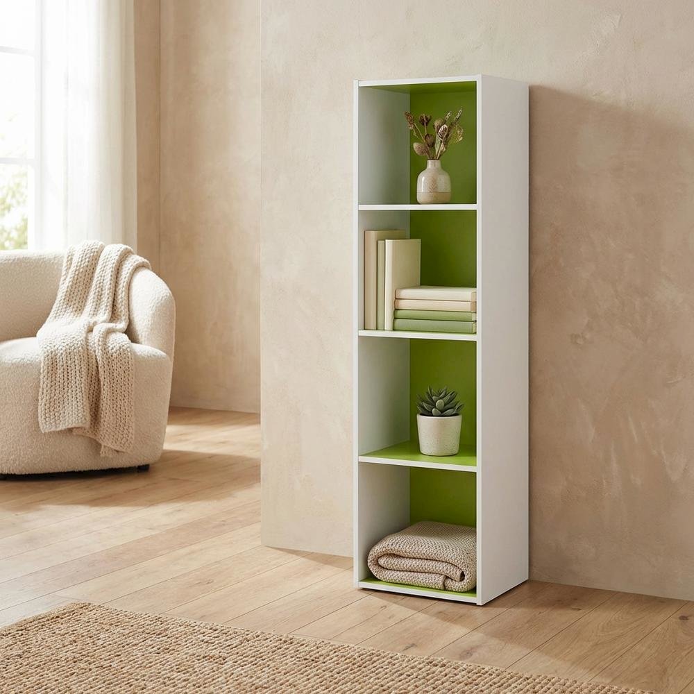 Green 4-Tier Bookcase with Open Storage and Wood Construction