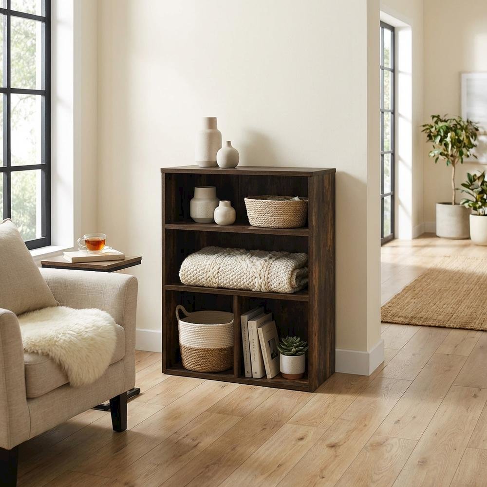 Wooden bookcase with clean design and versatile storage