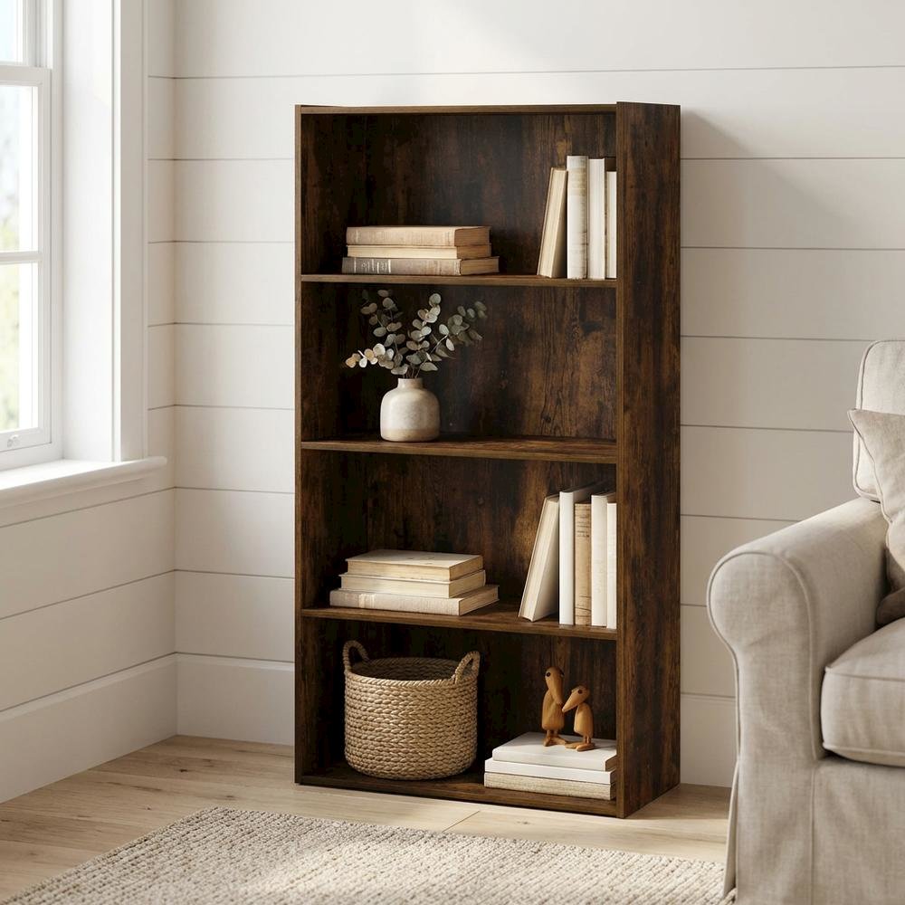 Wood Bookcase with Open Shelving for Living Room Storage