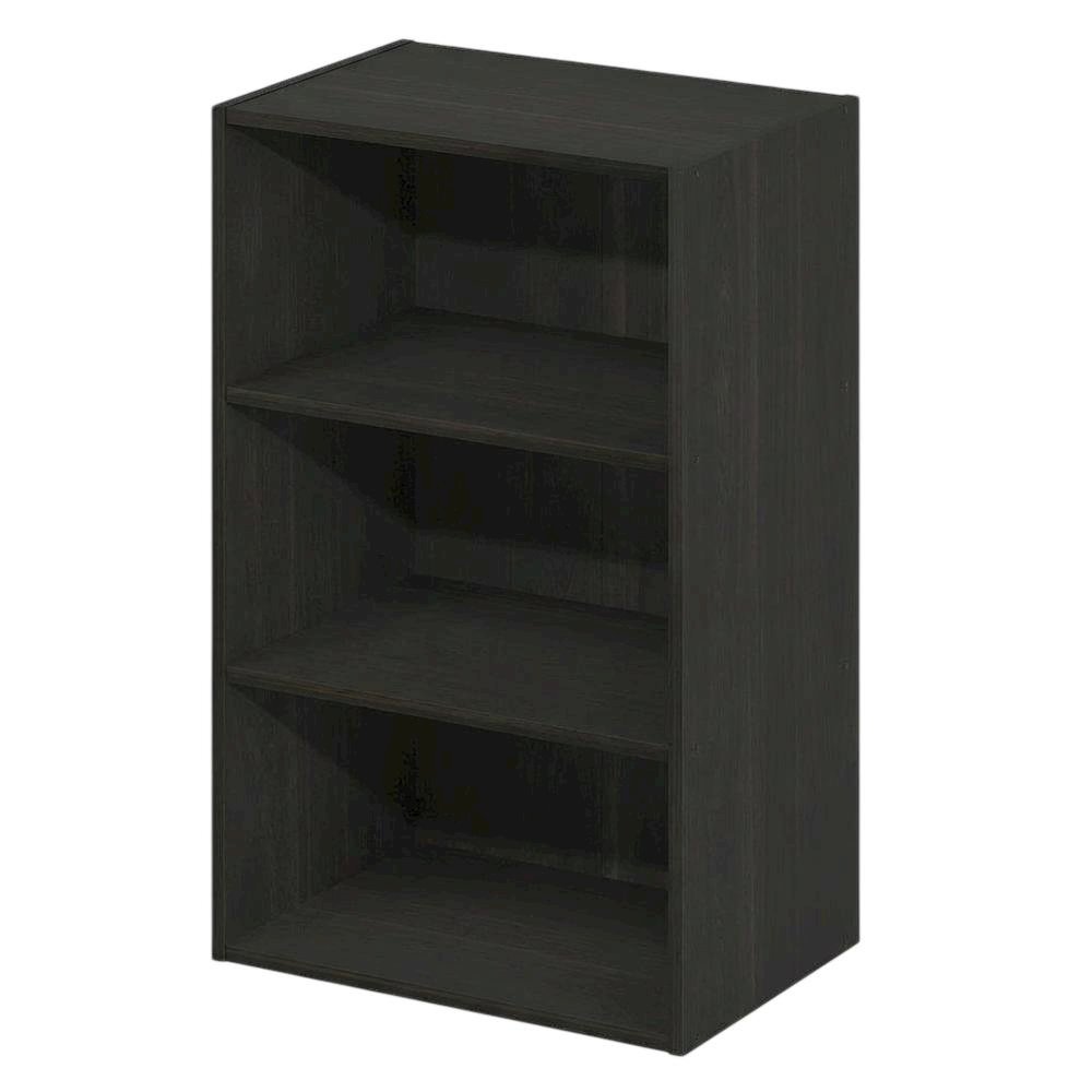 Espresso 3-Tier Open Shelf Bookcase with Storage Organizer