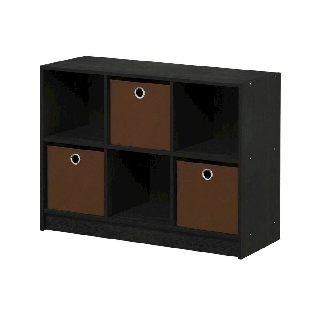 3x2 Wooden Bookcase with Bins in Medium Brown for Organized Storage
