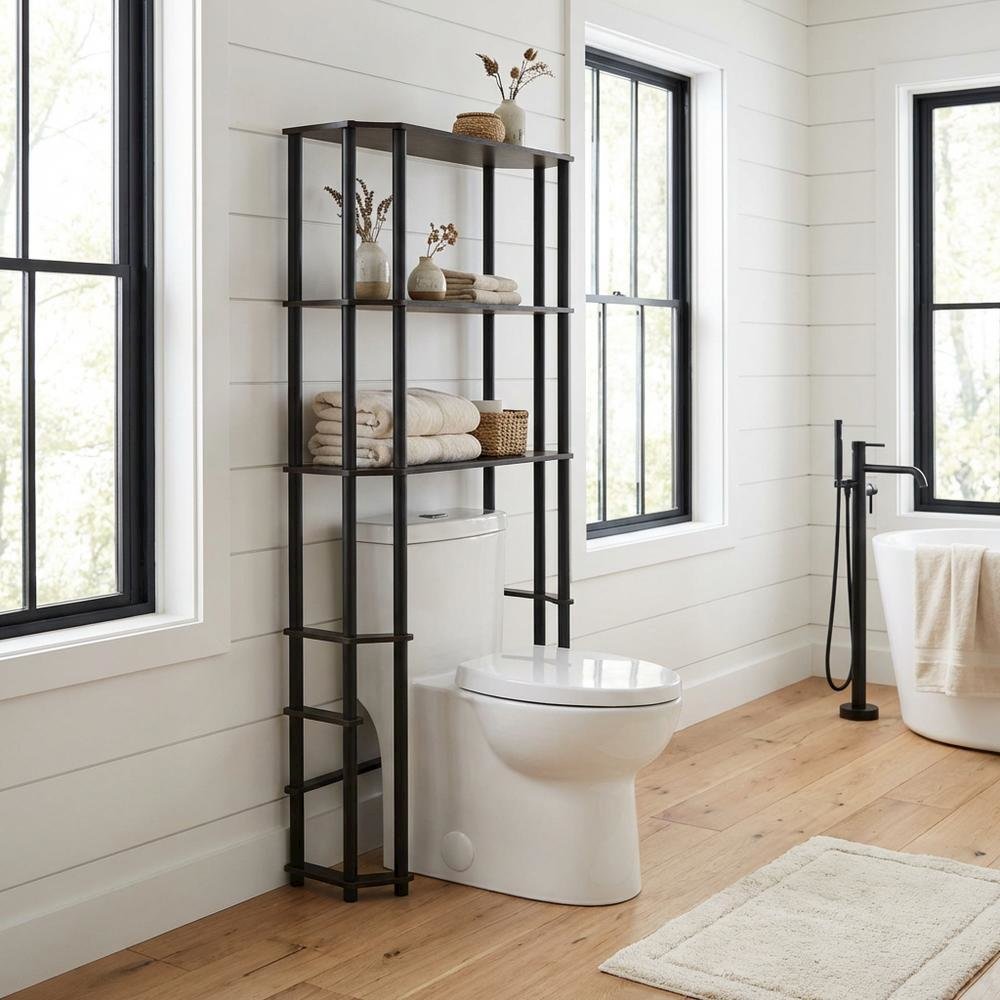 Espresso Toilet Space Saver with 3 Shelves and Sturdy Design