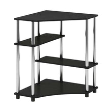 Corner Desk With Shelves In Brown And Stainless Steel For Home Office Use