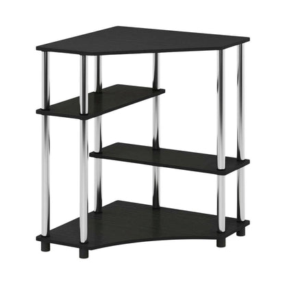 Corner Desk With Shelves In Brown And Stainless Steel For Home Office Use