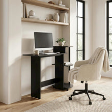 Compact Americano/Black Computer Desk With Shelves For Office Use