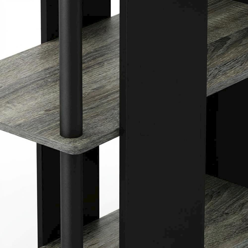 L-Shape Desk with Bookshelf, French Oak Grey/Black, Modern Computer Workstation