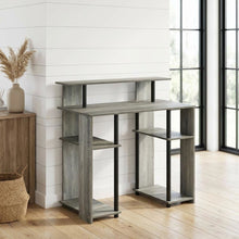 French Oak Grey/Black Computer Writing Desk with Modern Design, Sturdy