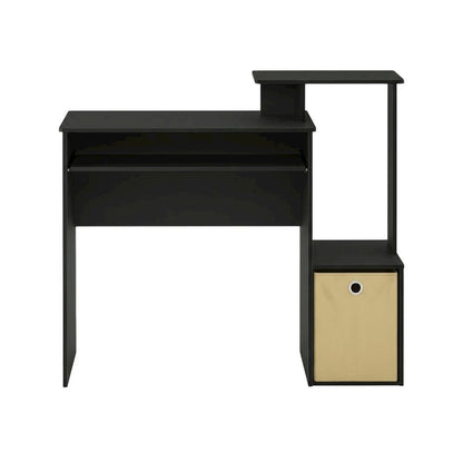 Black multipurpose home office desk with storage bin and sturdy construction