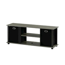 Wood Entertainment Center with Storage Bins in French Oak and Black Finish