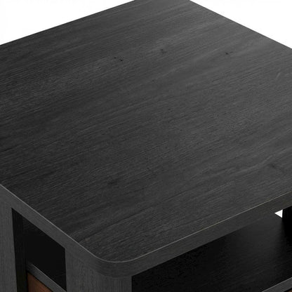 Wooden nightstand set with bin drawer in Americano finish, compact design