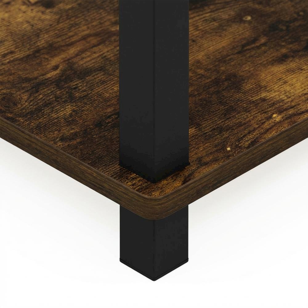 Small Amber Pine and Black End Table with Sleek Design