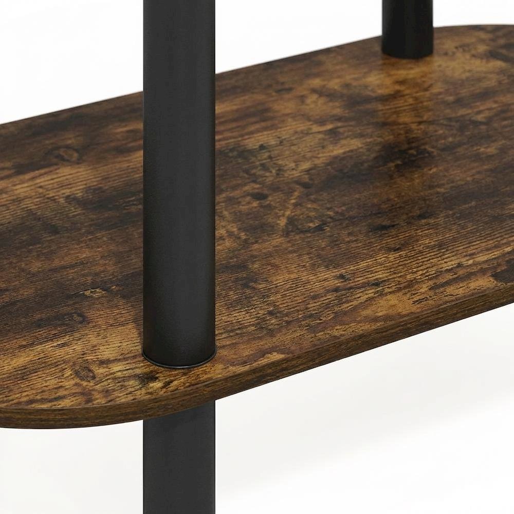 Amber Pine and Black 3-Tier Oval Side Table with Open Shelves for Living Room