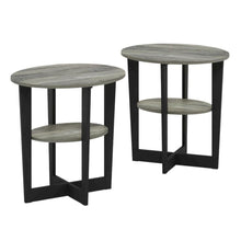Modern French Oak Grey and Black Oval End Table Set (2)