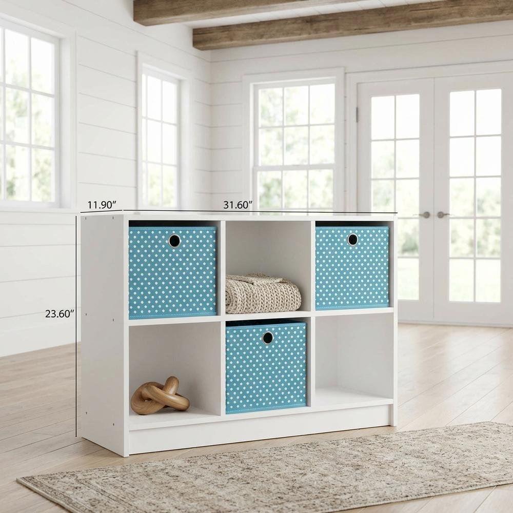 White 3x2 Bookcase with Storage Bins and Open Shelving