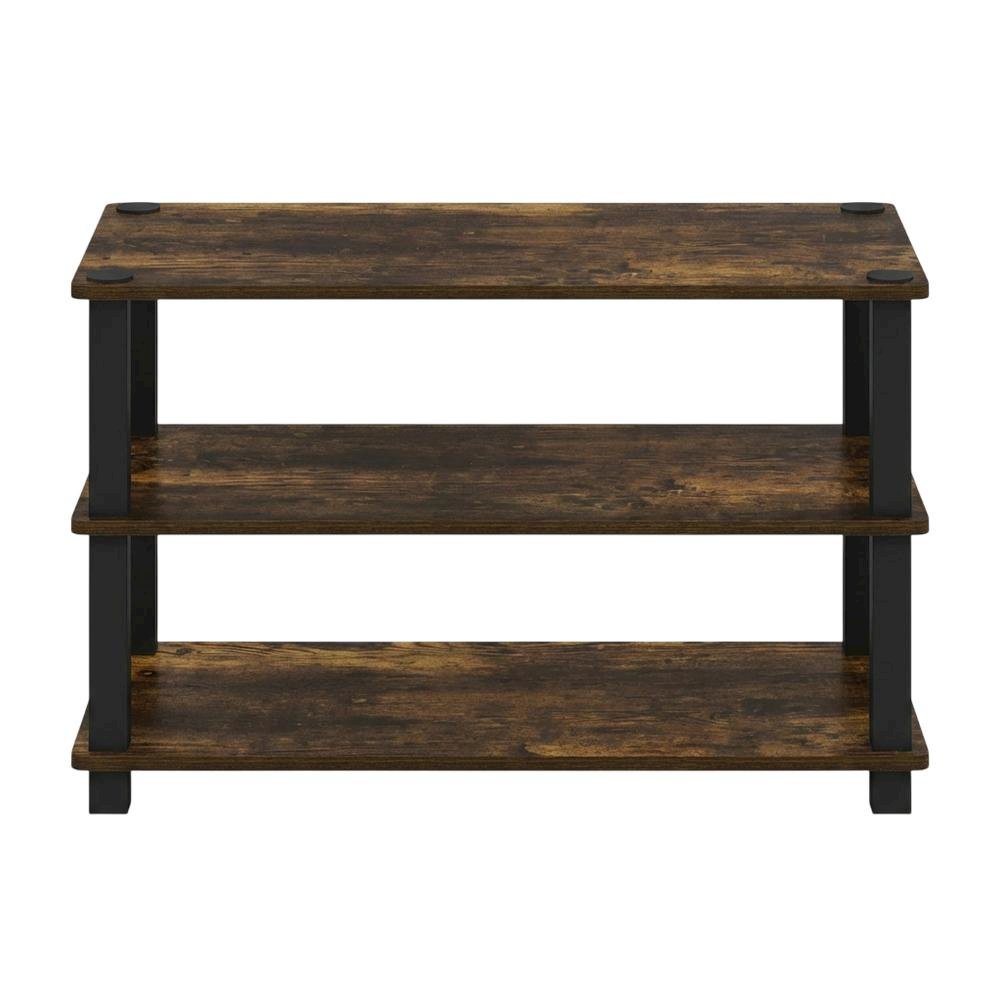 Brown 3-Tier Shoe Rack, Amber Composite Wood, PVC Tubes, Tool-Free
