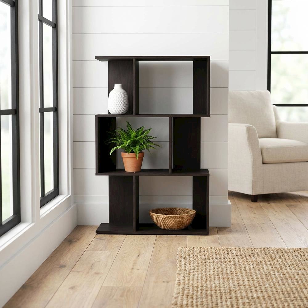 Espresso 3-Tier Open Book Shelf with Rustic Wooden Design