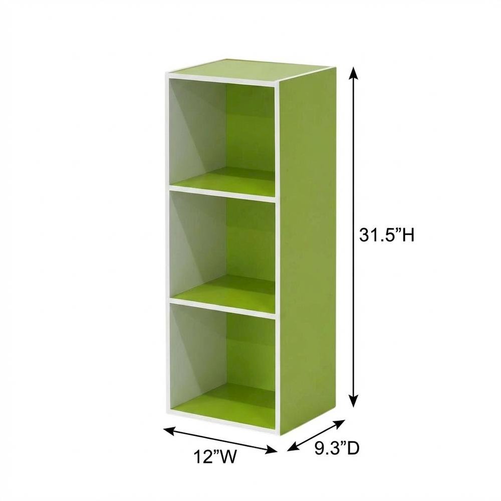 White/Green 3-Tier Open Shelf Bookcase with Ample Storage and Modern Design