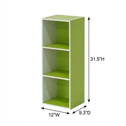 White/Green 3-Tier Open Shelf Bookcase with Ample Storage and Modern Design
