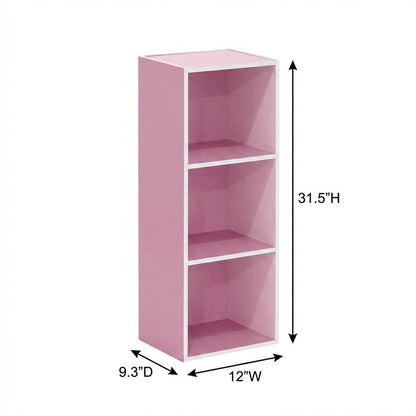 White and Pink 3-Tier Open Shelf Bookcase with Modern Storage Design