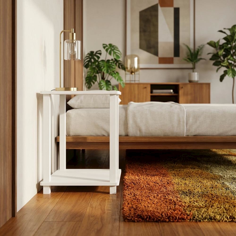 White wood nightstand with compact design and versatile surface