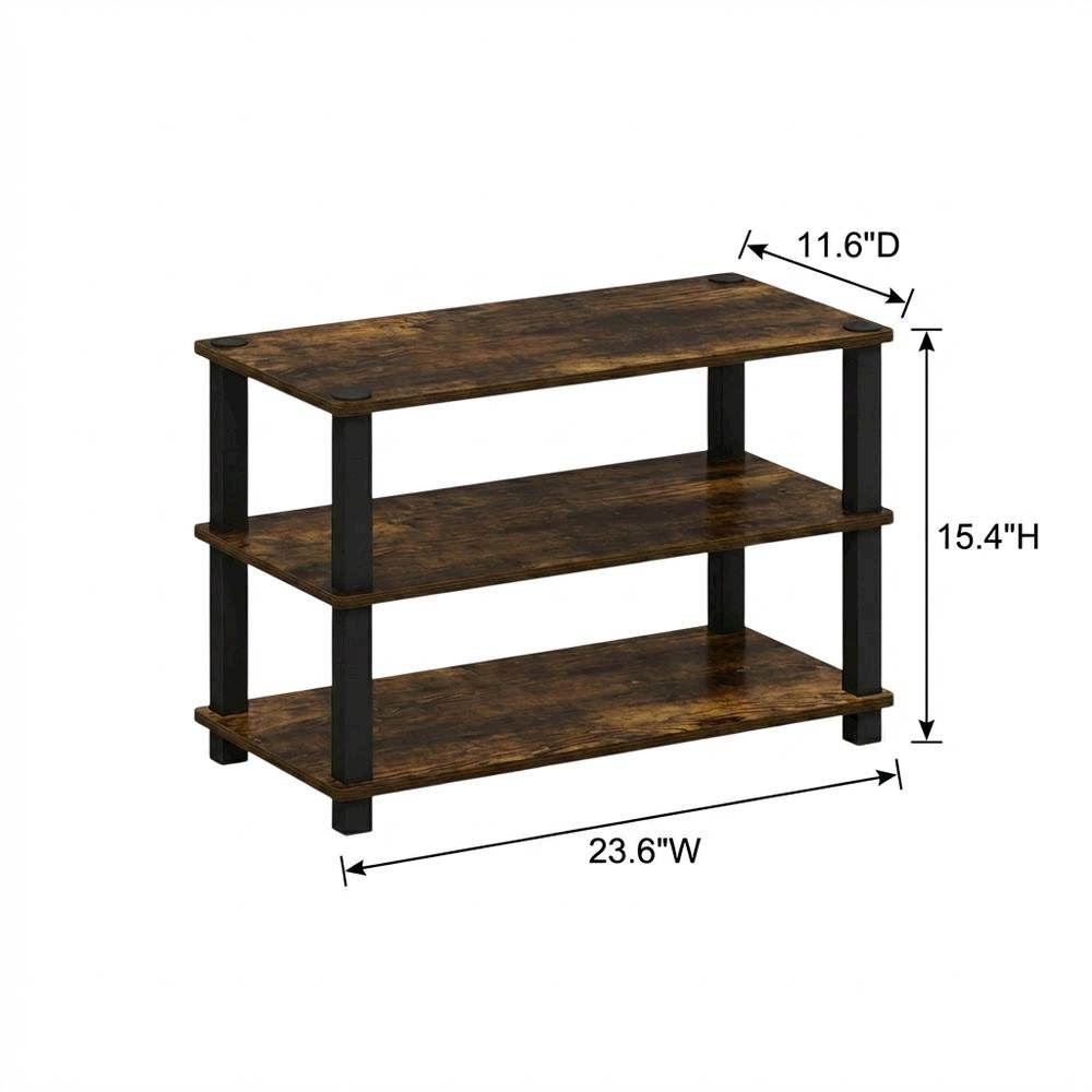 Brown 3-Tier Shoe Rack, Amber Composite Wood, PVC Tubes, Tool-Free