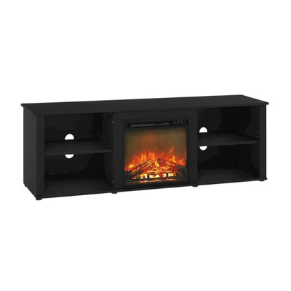 Wood TV Stand with Fireplace, Americano Finish, 70-Inch Wide