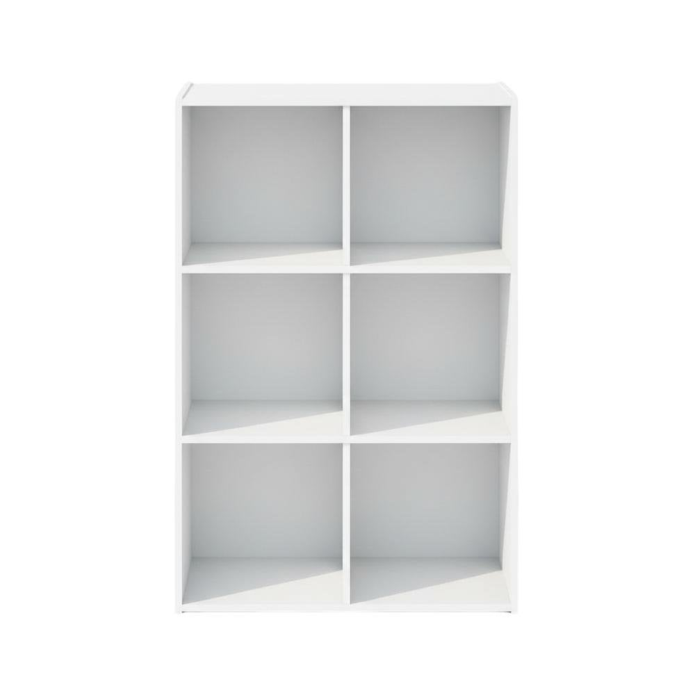 White wood bookcase with open shelves and versatile storage