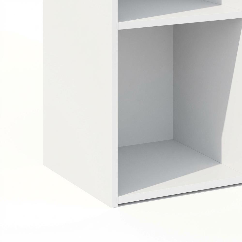 White wood bookcase with open shelves and versatile storage