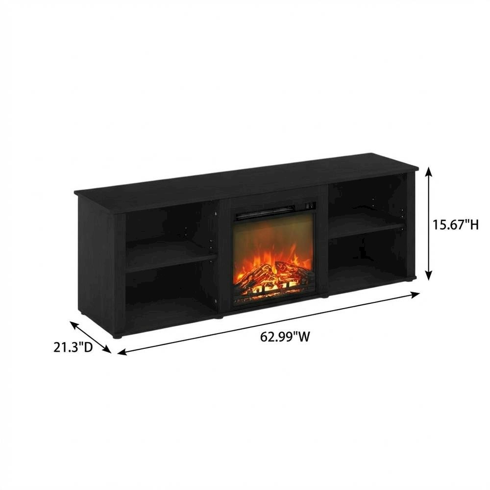 Wood TV Stand with Fireplace, Americano Finish, 70-Inch Wide