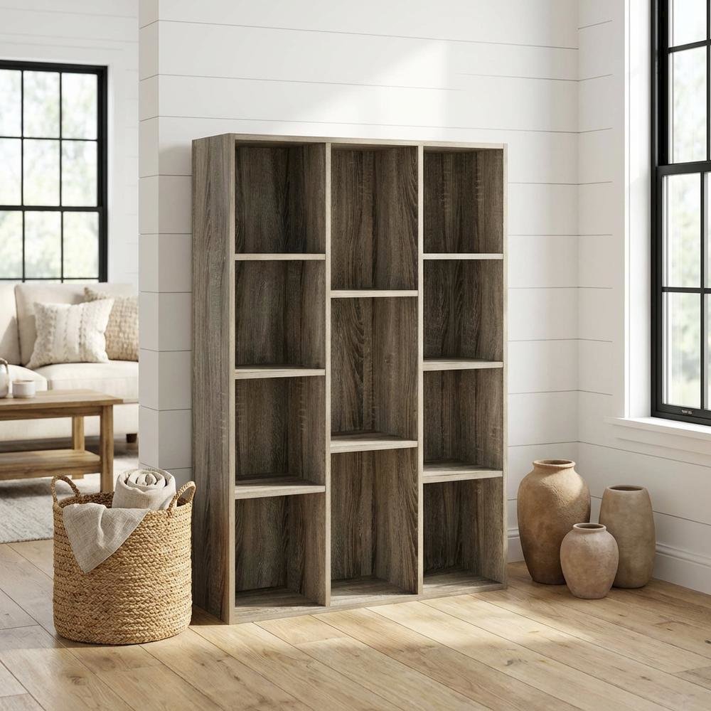 Reversible 11-Cube Open Shelf Bookcase with French Oak Finish