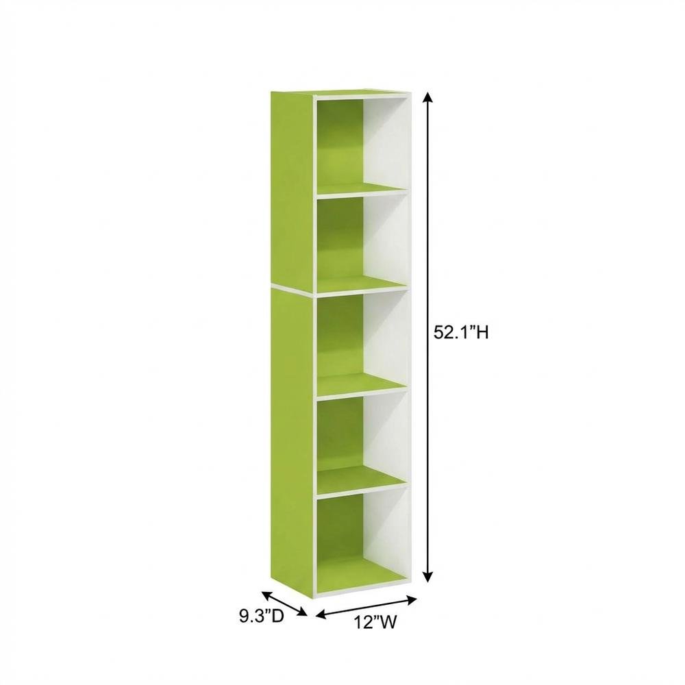Green 5-Tier Open Shelf Bookcase with Wooden Construction
