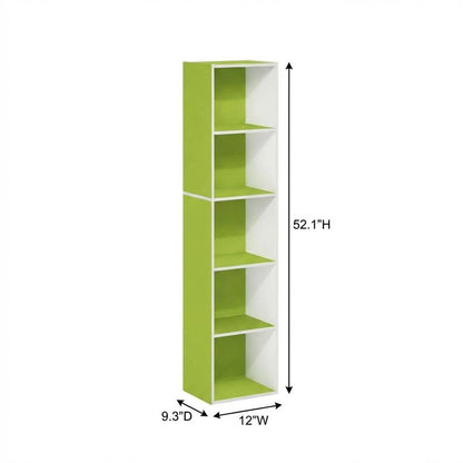 Green 5-Tier Open Shelf Bookcase with Wooden Construction