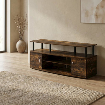 Black Amber Pine Large Entertainment Center with Spacious Storage