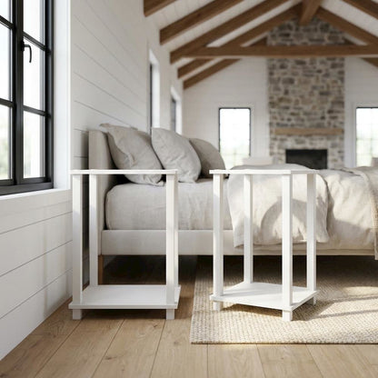 White Nightstand Set with Wooden Finish and Modern Design